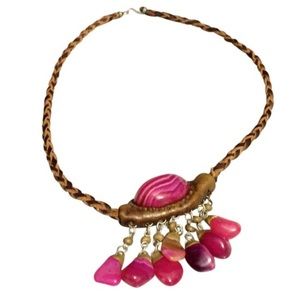 Antique pink rhodochrosite leather necklace